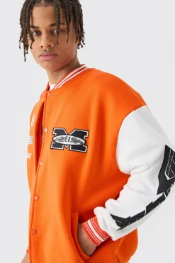 Oversized Moto Applique Jersey Bomber Jacket | BoohooMAN UK