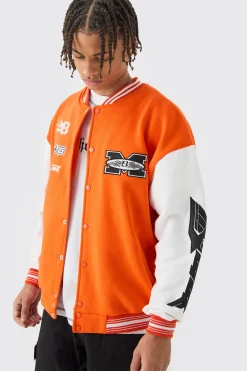 Oversized Moto Applique Jersey Bomber Jacket | BoohooMAN UK