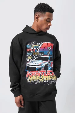 Oversized Moto Car Graphic Hoodie | BoohooMAN UK