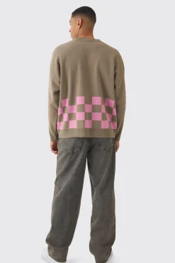 Oversized Moto Graphic Jumper In Brown | BoohooMAN UK