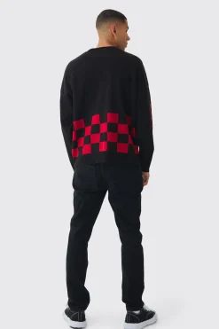 Oversized Moto Graphic Jumper In Black | BoohooMAN UK