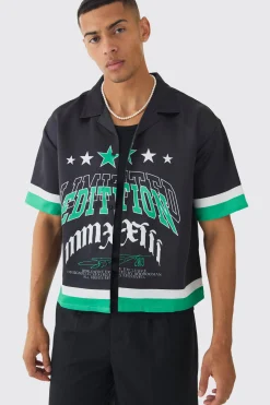 Oversized Moto Graphic Satin Shirt | BoohooMAN UK