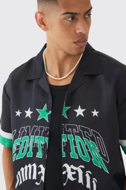 Oversized Moto Graphic Satin Shirt | BoohooMAN UK