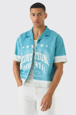 Oversized Moto Graphic Satin Shirt | BoohooMAN UK