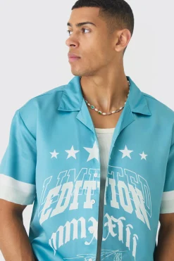 Oversized Moto Graphic Satin Shirt | BoohooMAN UK