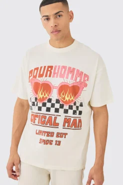 Oversized Moto Heart Print T-shirt | BoohooMAN UK