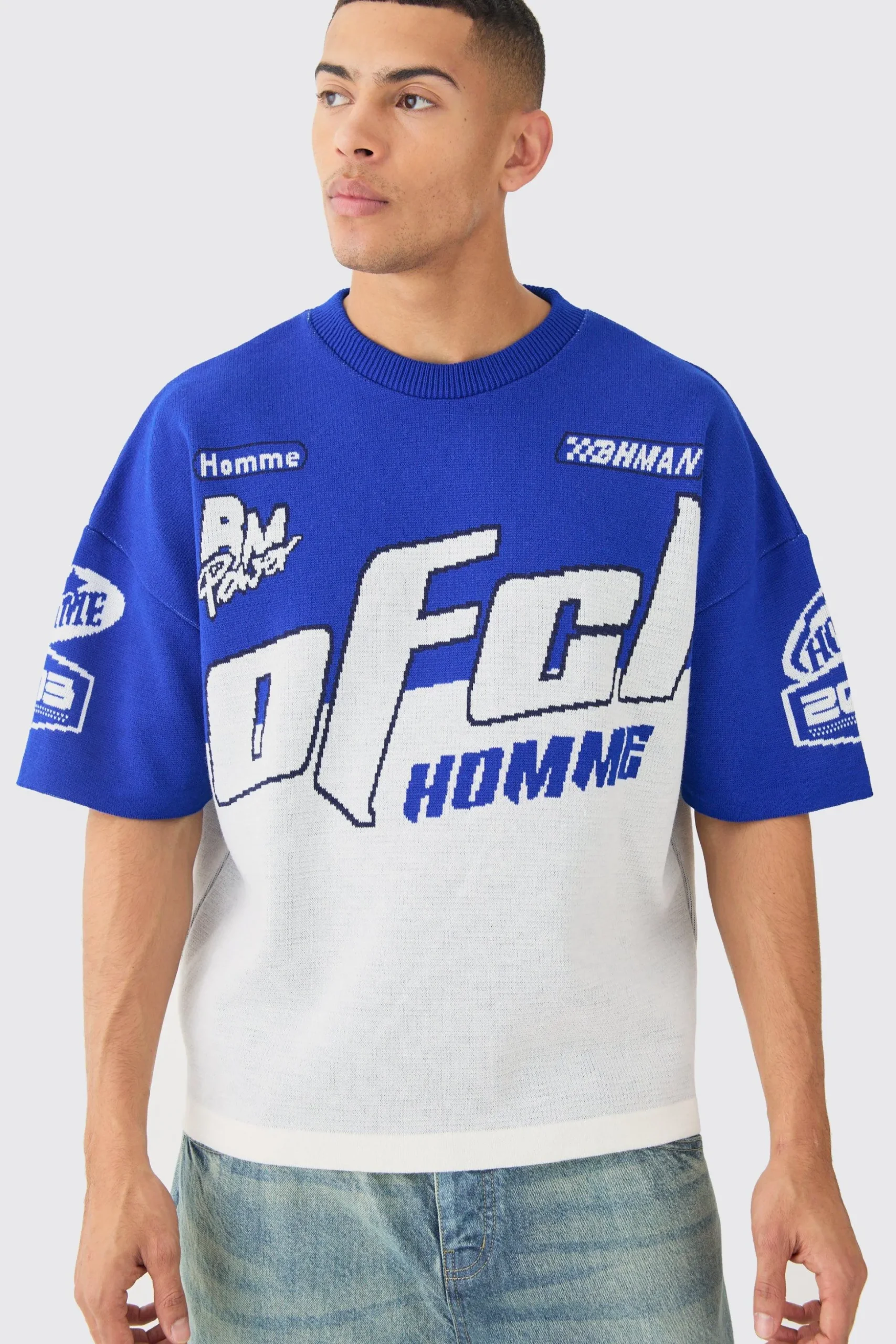 Oversized Moto Knitted T-shirt | BoohooMAN UK