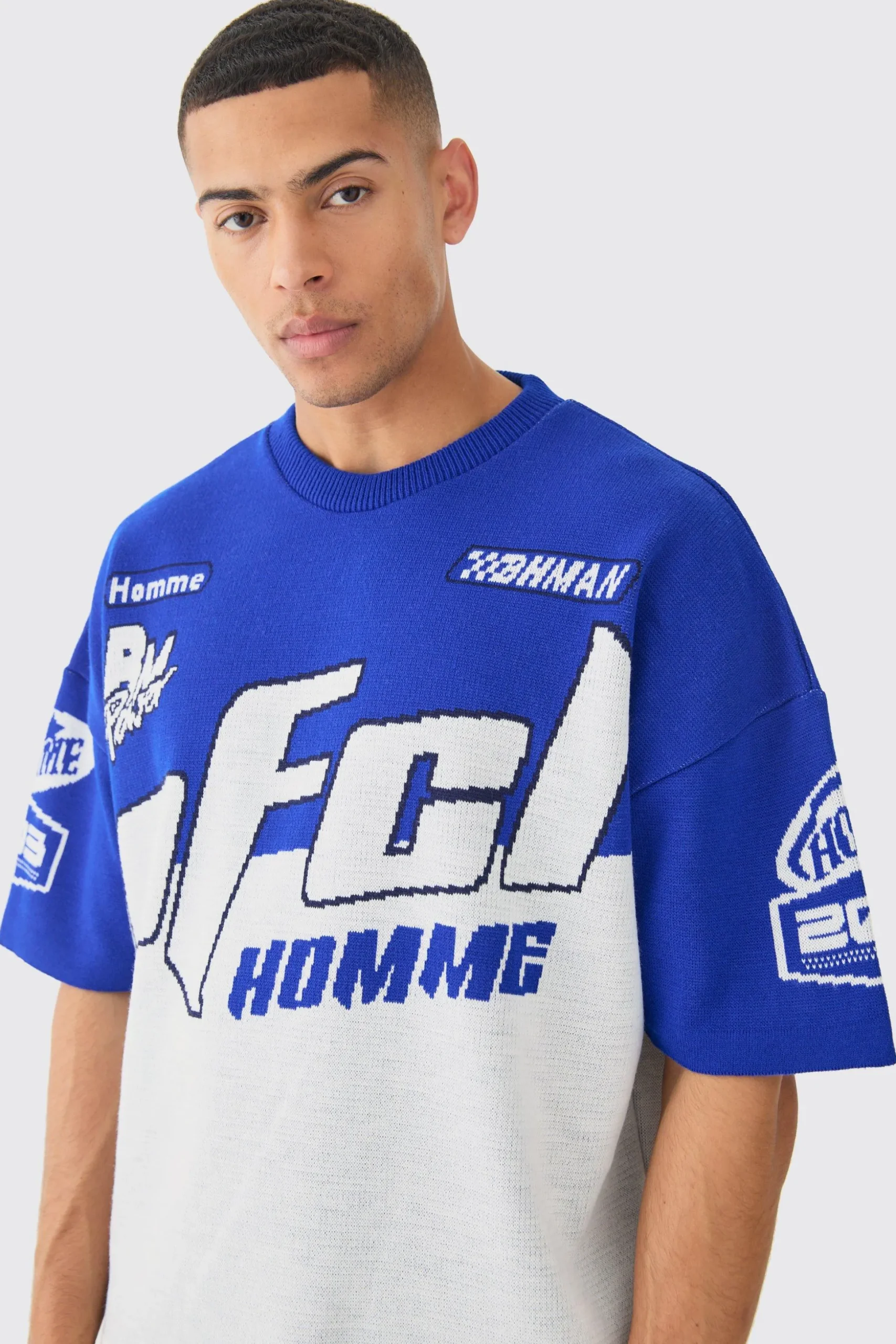 Oversized Moto Knitted T-shirt | BoohooMAN UK