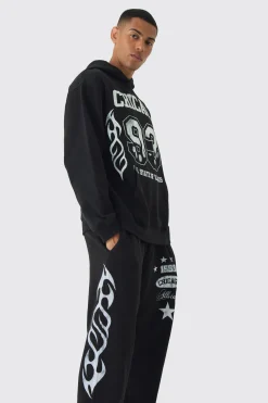 Oversized Moto Printed Tracksuit | BoohooMAN UK