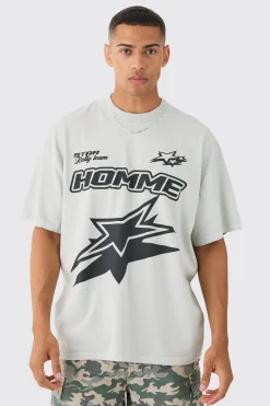Oversized Moto Racing Print T-shirt | BoohooMAN UK