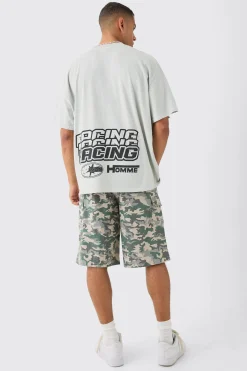 Oversized Moto Racing Print T-shirt | BoohooMAN UK