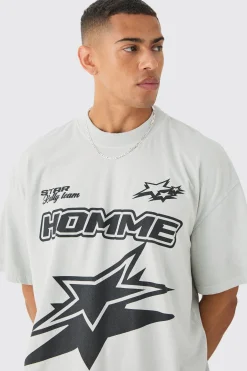 Oversized Moto Racing Print T-shirt | BoohooMAN UK