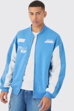 Oversized Moto Sport Applique Jersey Bomber Jacket | BoohooMAN UK