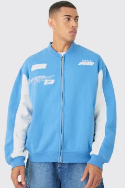 Oversized Moto Sport Applique Jersey Bomber Jacket | BoohooMAN UK