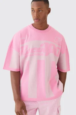 Oversized Moto Stripe Knitted T-shirt | BoohooMAN UK