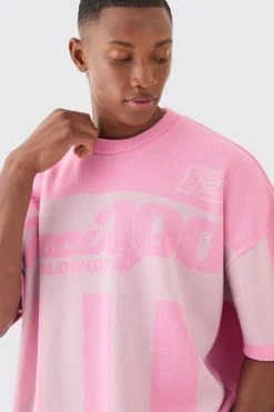 Oversized Moto Stripe Knitted T-shirt | BoohooMAN UK