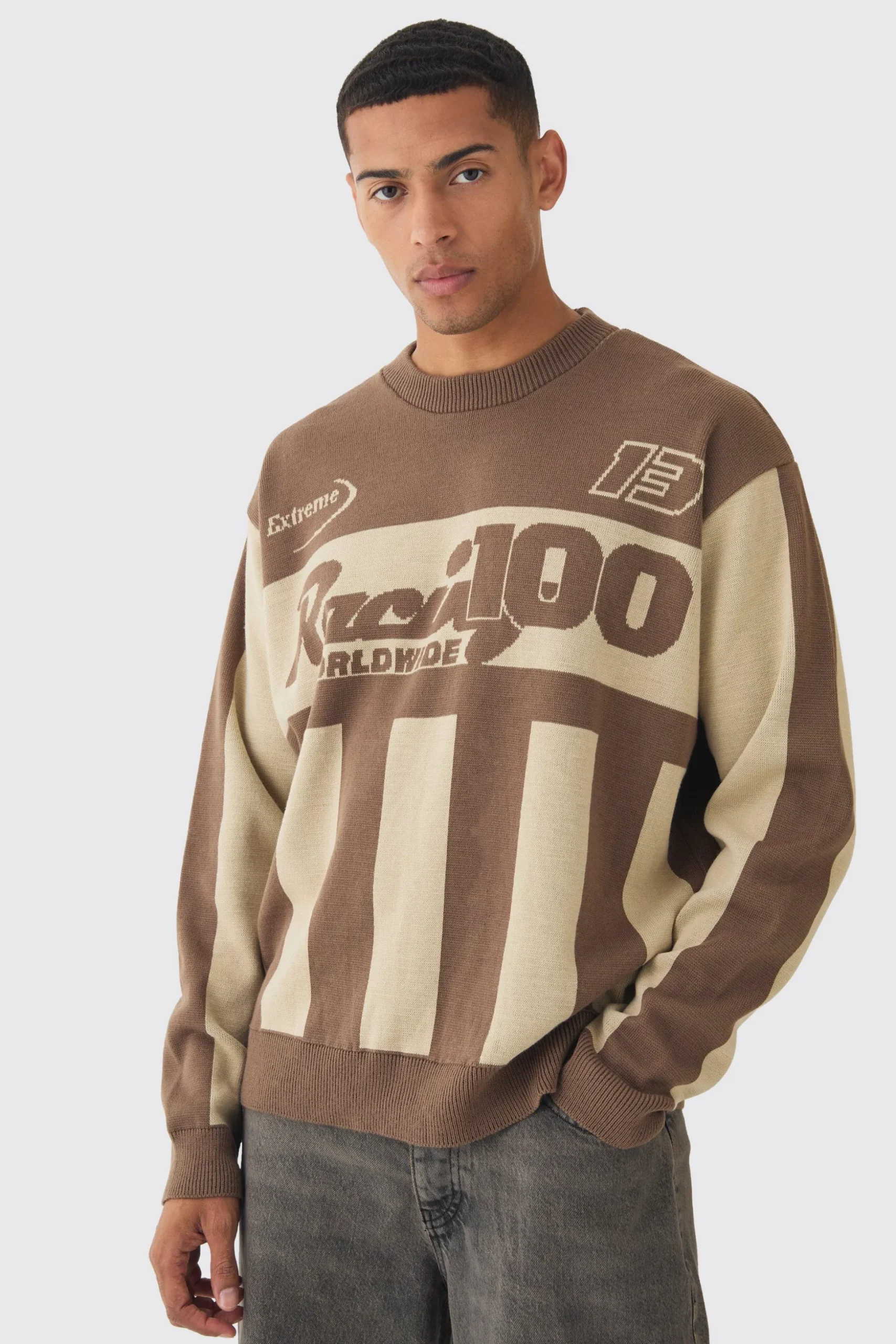 Oversized Moto Stripe Knitted Jumper | BoohooMAN UK