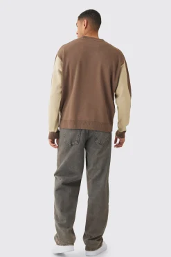 Oversized Moto Stripe Knitted Jumper | BoohooMAN UK