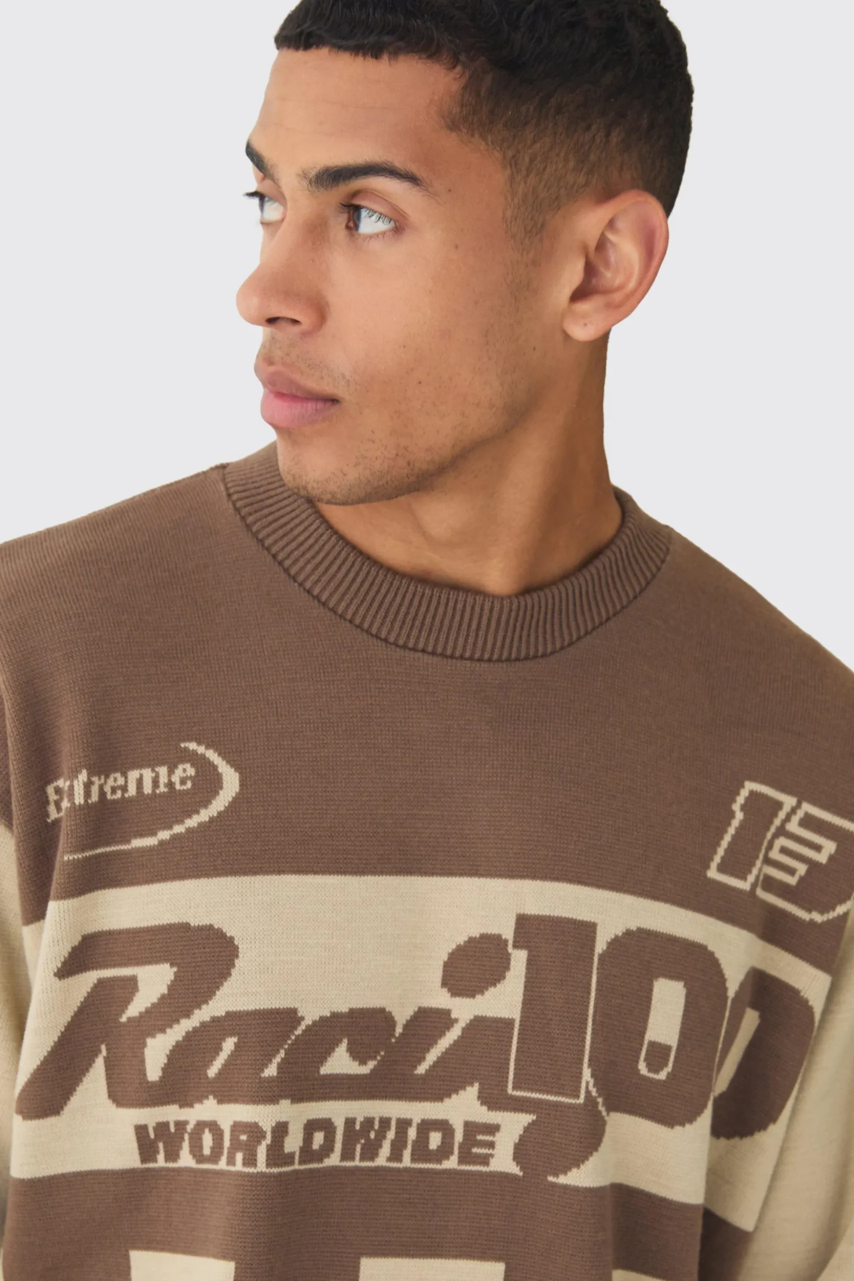 Oversized Moto Stripe Knitted Jumper | BoohooMAN UK