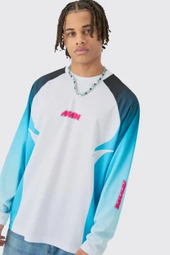 Oversized Motorsport Man Printed Long Sleeve Top | BoohooMAN UK
