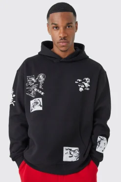 Oversized Multi Placement Graphic Hoodie | BoohooMAN UK