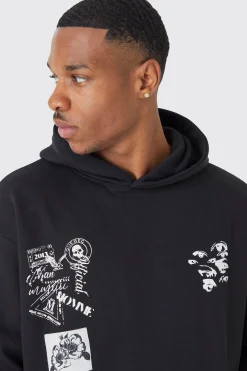 Oversized Multi Placement Graphic Hoodie | BoohooMAN UK