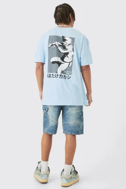 Oversized Naruto Anime Wash License T-shirt | BoohooMAN UK
