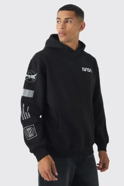 Oversized Nasa License Print Hoodie | BoohooMAN UK
