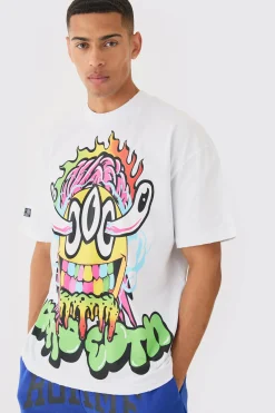 Oversized Nibbled Face Graphic T-shirt | BoohooMAN UK