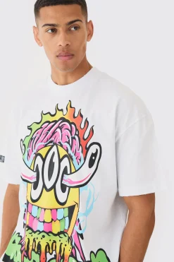 Oversized Nibbled Face Graphic T-shirt | BoohooMAN UK