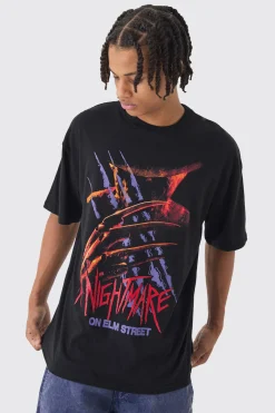 Oversized Nightmare On Elm Street License Print T-Shirt | BoohooMAN UK