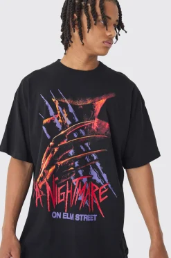 Oversized Nightmare On Elm Street License Print T-Shirt | BoohooMAN UK