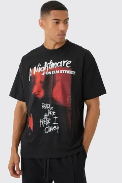 Oversized Nightmare On Elm Street License Print T-Shirt | BoohooMAN UK