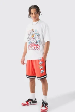 Oversized Ninja Turtles License T-shirt And Mesh Short Set | BoohooMAN UK