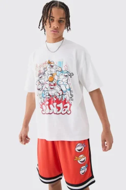 Oversized Ninja Turtles License T-shirt And Mesh Short Set | BoohooMAN UK