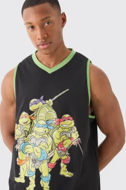 Oversized Ninja Turtles License Vest And Mesh Short Set | BoohooMAN UK