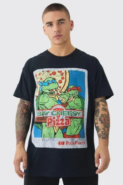 Oversized Ninja Turtles Pizza License Print T-shirt | BoohooMAN UK