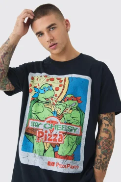 Oversized Ninja Turtles Pizza License Print T-shirt | BoohooMAN UK