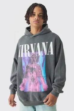 Oversized Nirvana Band Wash License Print Hoodie | BoohooMAN UK