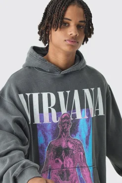 Oversized Nirvana Band Wash License Print Hoodie | BoohooMAN UK