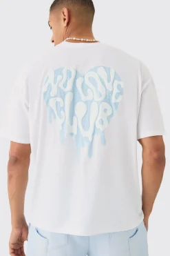 Oversized No Love Club Puff Back Print T-shirt | BoohooMAN UK