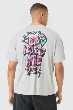 Oversized No Regrets Graffiti Wash Back Print T-shirt | BoohooMAN UK