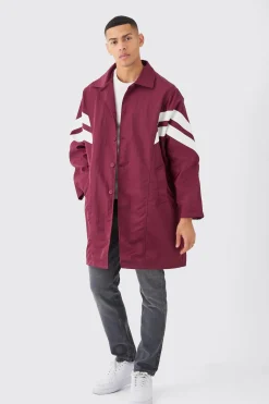 Oversized Nylon Mac With Pu Stripes | BoohooMAN UK