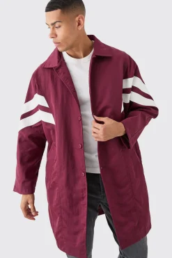 Oversized Nylon Mac With Pu Stripes | BoohooMAN UK