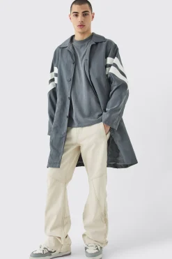 Oversized Nylon Mac With Pu Stripes | BoohooMAN UK