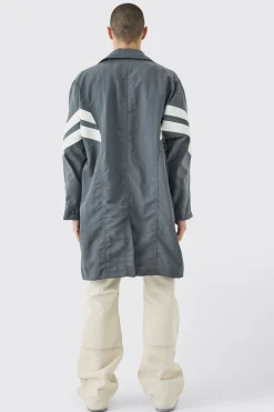 Oversized Nylon Mac With Pu Stripes | BoohooMAN UK