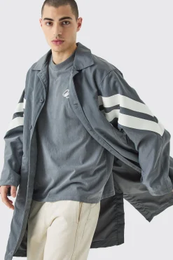 Oversized Nylon Mac With Pu Stripes | BoohooMAN UK