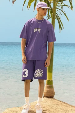 Oversized Ofcl Racing Washed T-shirt & Long Length Shorts | BoohooMAN UK