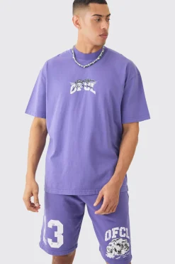 Oversized Ofcl Racing Washed T-shirt & Long Length Shorts | BoohooMAN UK