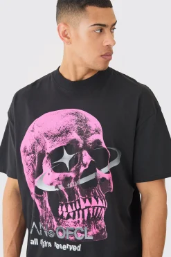 Oversized OFCL Skull Graphic Print T-shirt | BoohooMAN UK